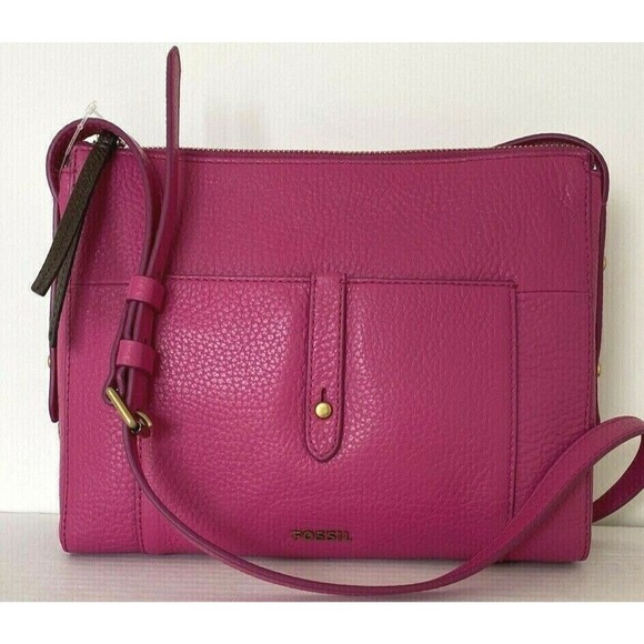 New Fossil Jenna Top Zip Crossbody handbag Like Style Leather Berry - Picture 5 of 8